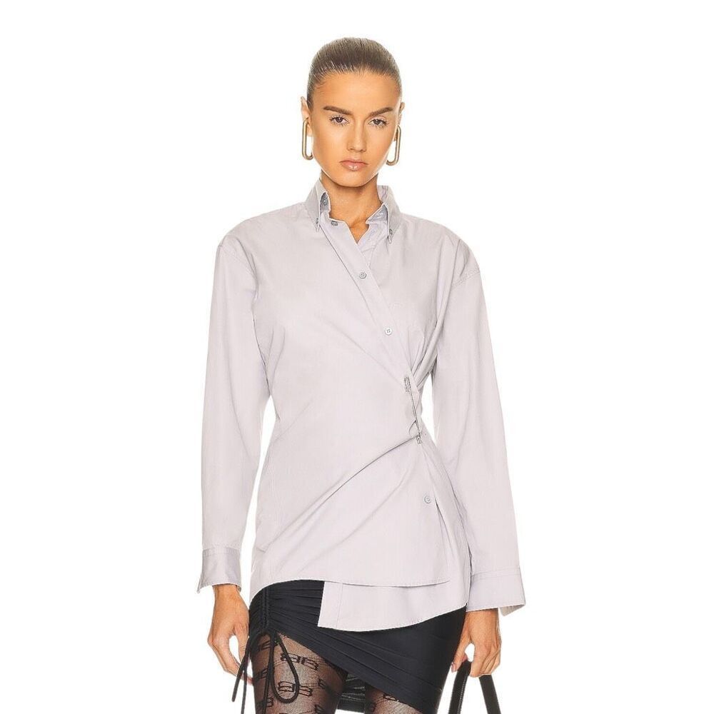 Balenciaga Fitted‎ Wrap Shirt in Light Grey